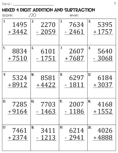 four digit addition and subtraction worksheets|4 Digit Addition And Subtraction Worksheets .